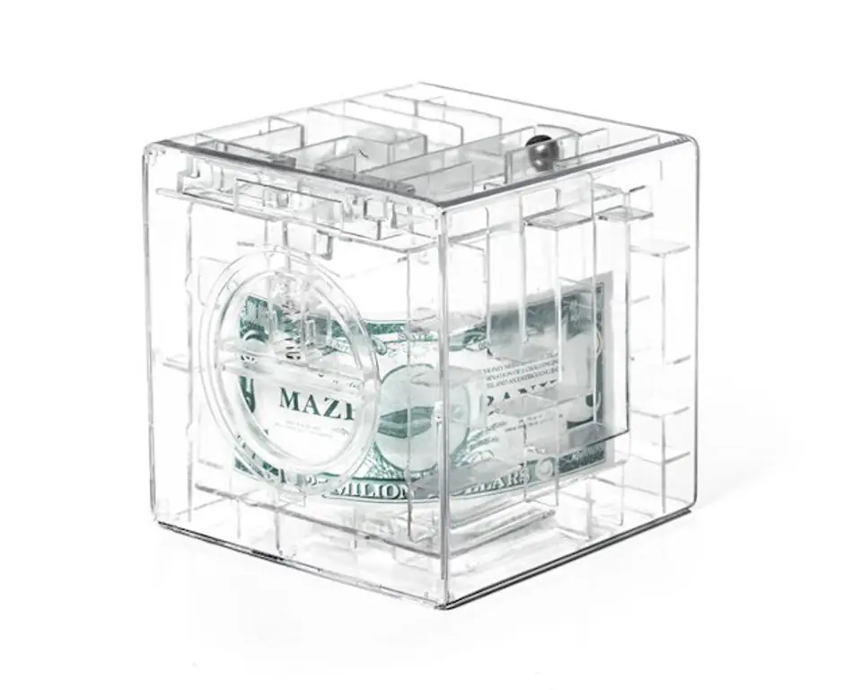 Piggy bank labyrinth puzzle transparent 10cm