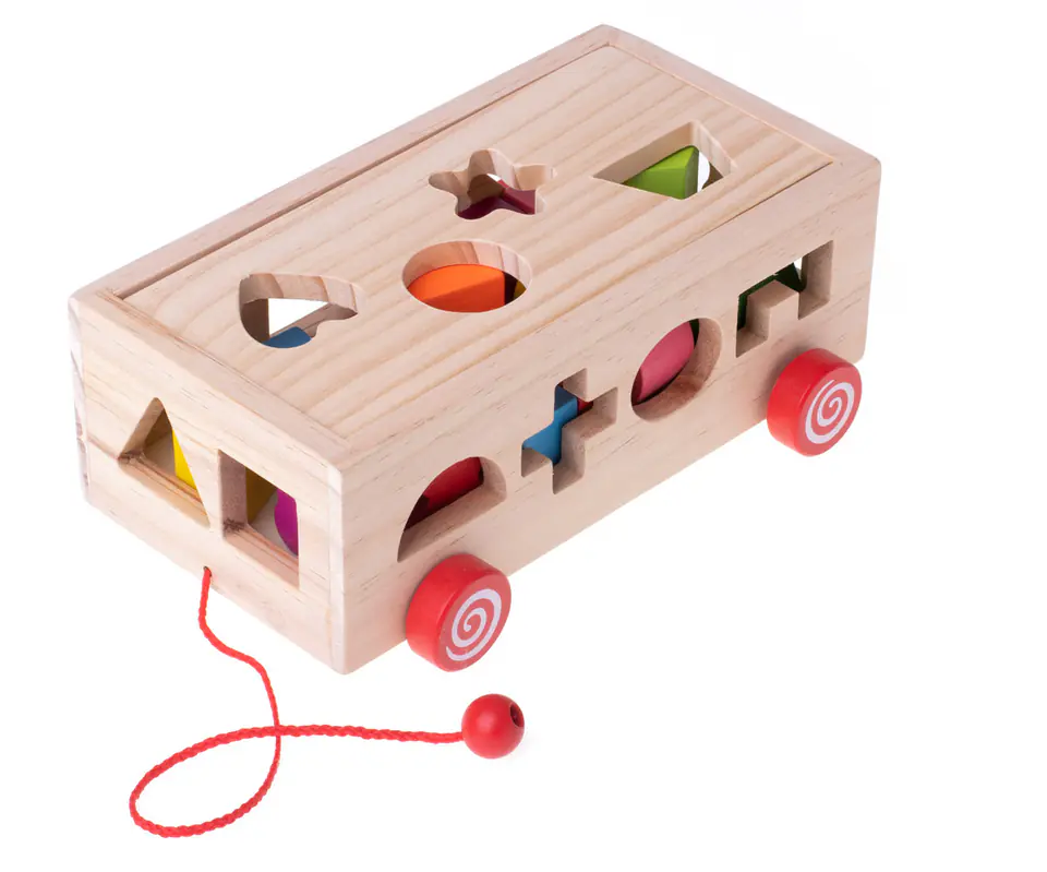 Mobile wooden sorter on string shapes blocks