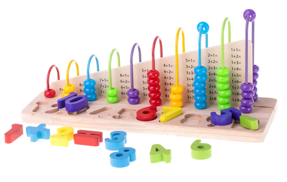 Wooden abacus sorter learning to count a number