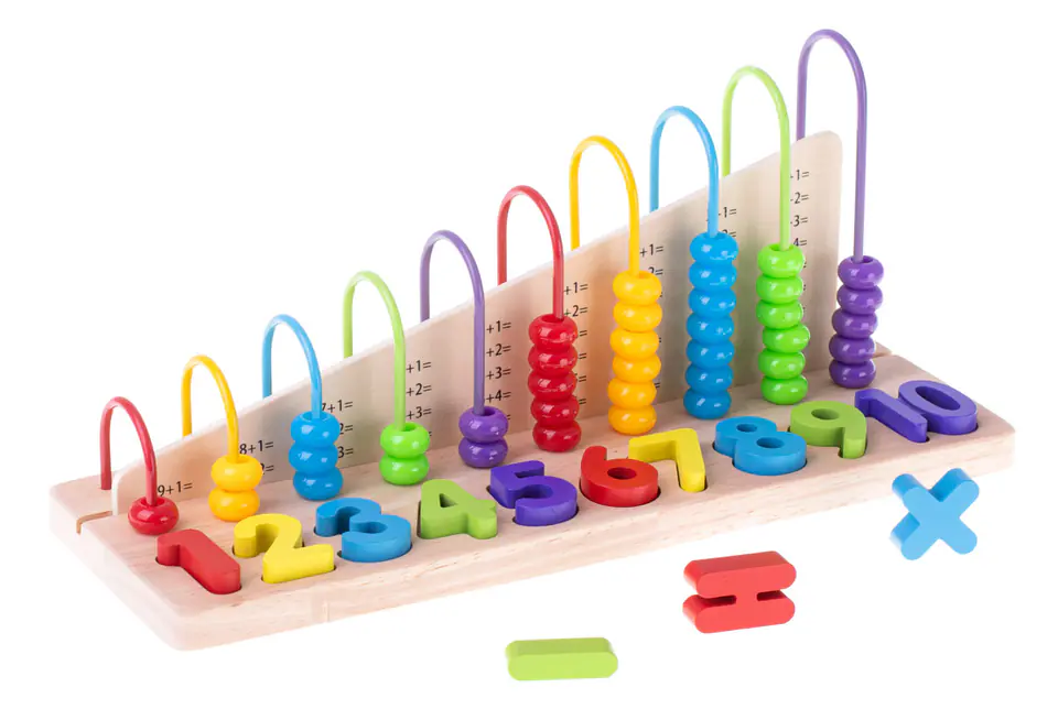 Wooden abacus sorter learning to count a number