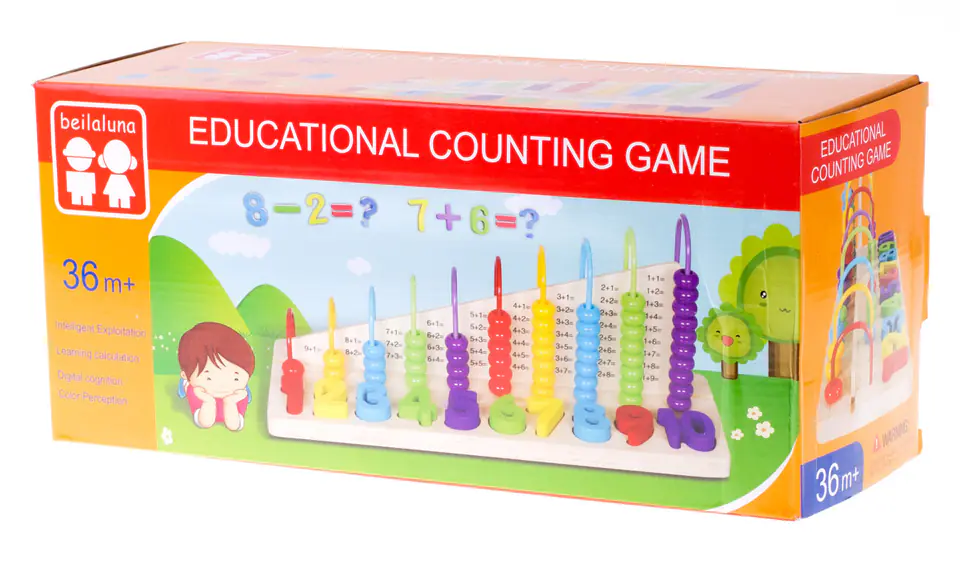 Wooden abacus sorter learning to count a number