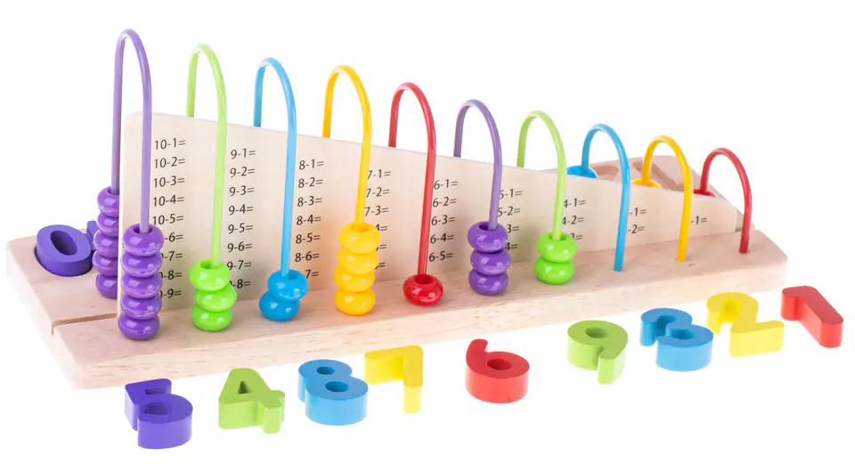 Wooden abacus sorter learning to count a number