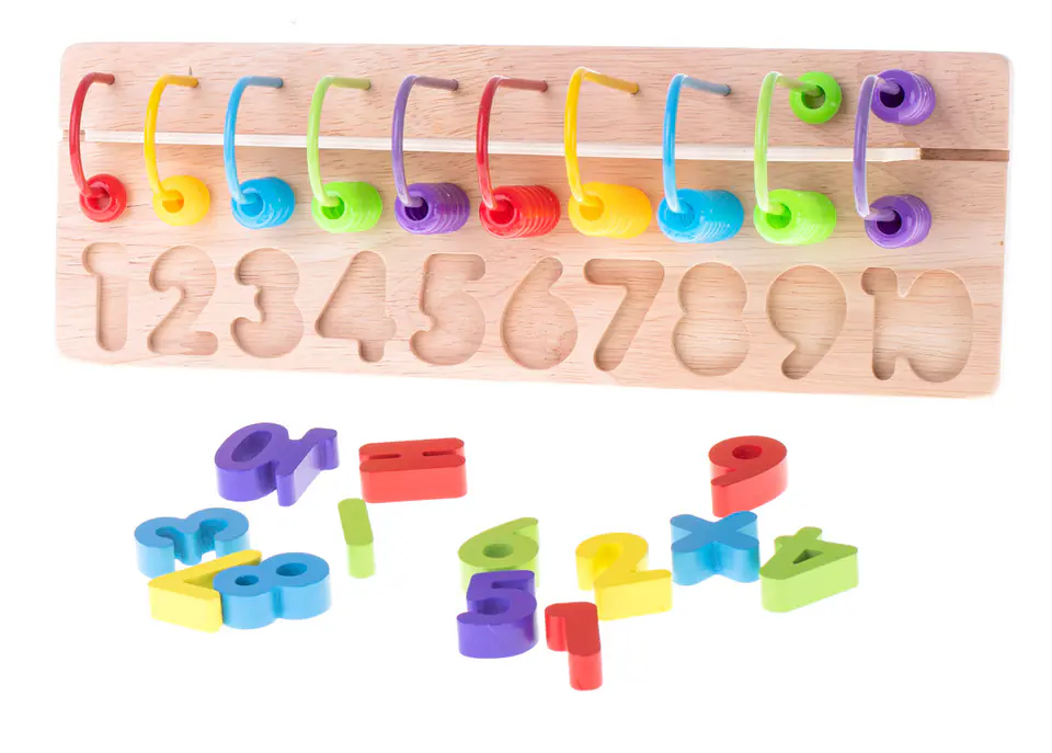 Wooden abacus sorter learning to count a number