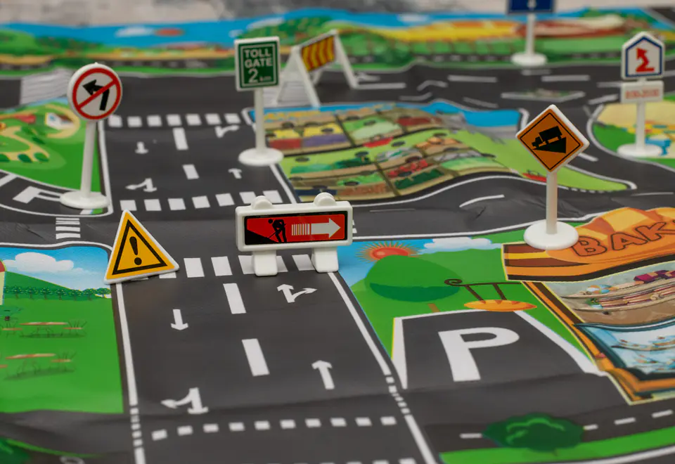 City street play mat + road signs waterproof color 130x100cm