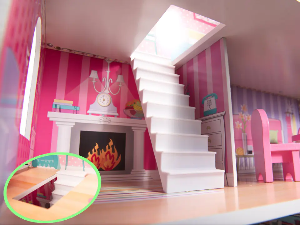 Dollhouse wooden MDF + furniture 70cm pink LED