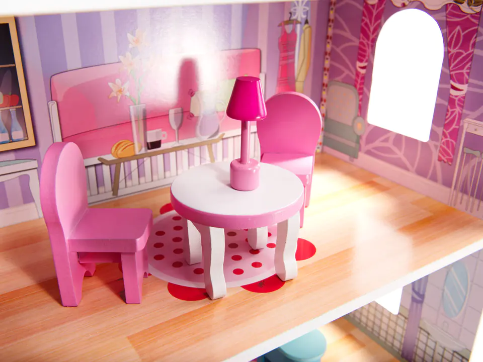 Dollhouse wooden MDF + furniture 70cm pink LED