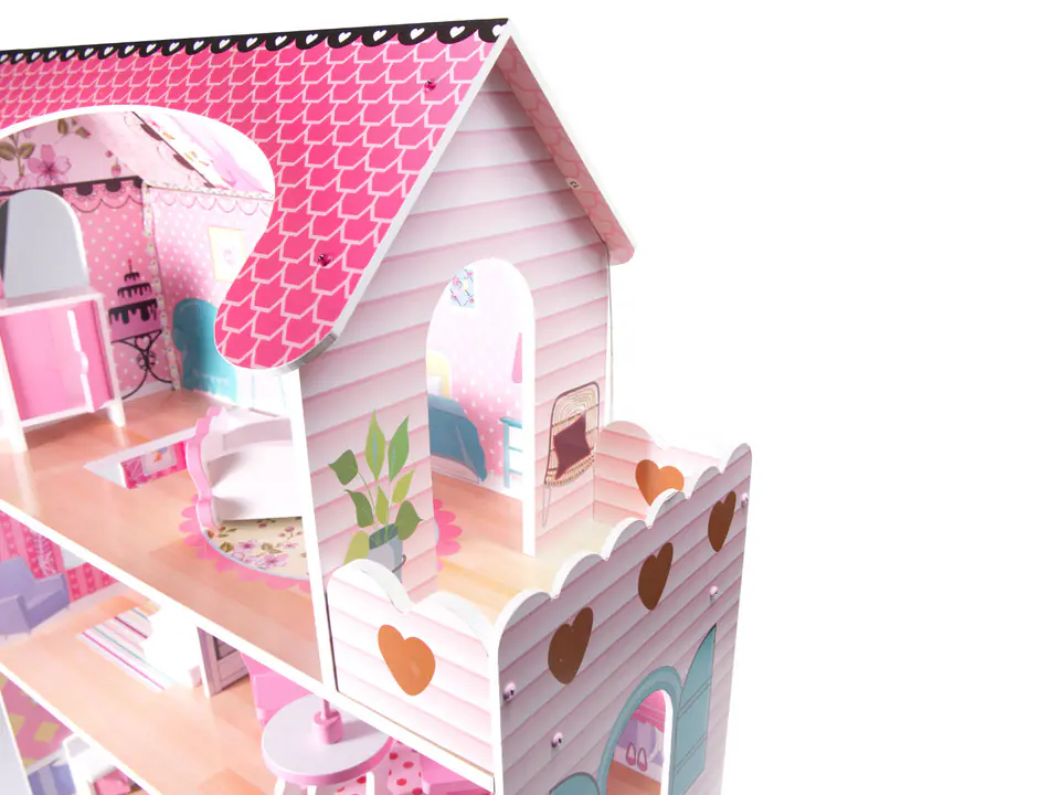 Dollhouse wooden MDF + furniture 70cm pink LED