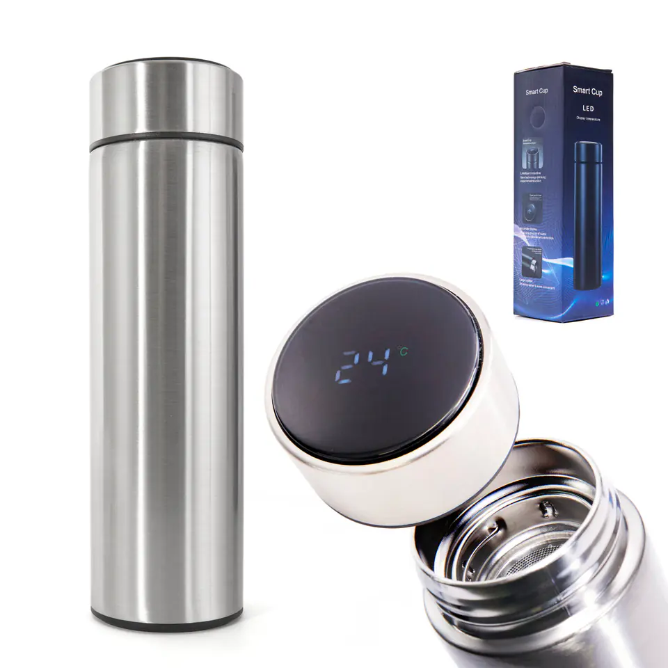 Thermal mug smart LED thermos 500ml silver