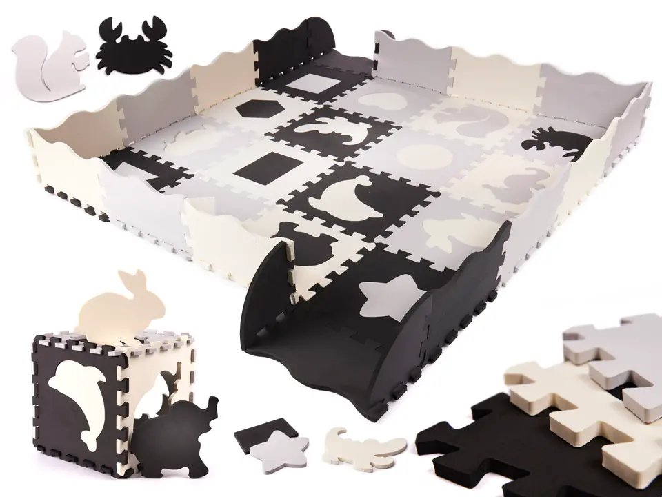 Foam puzzle mat/playpen for children 36el. black-gray-ecru