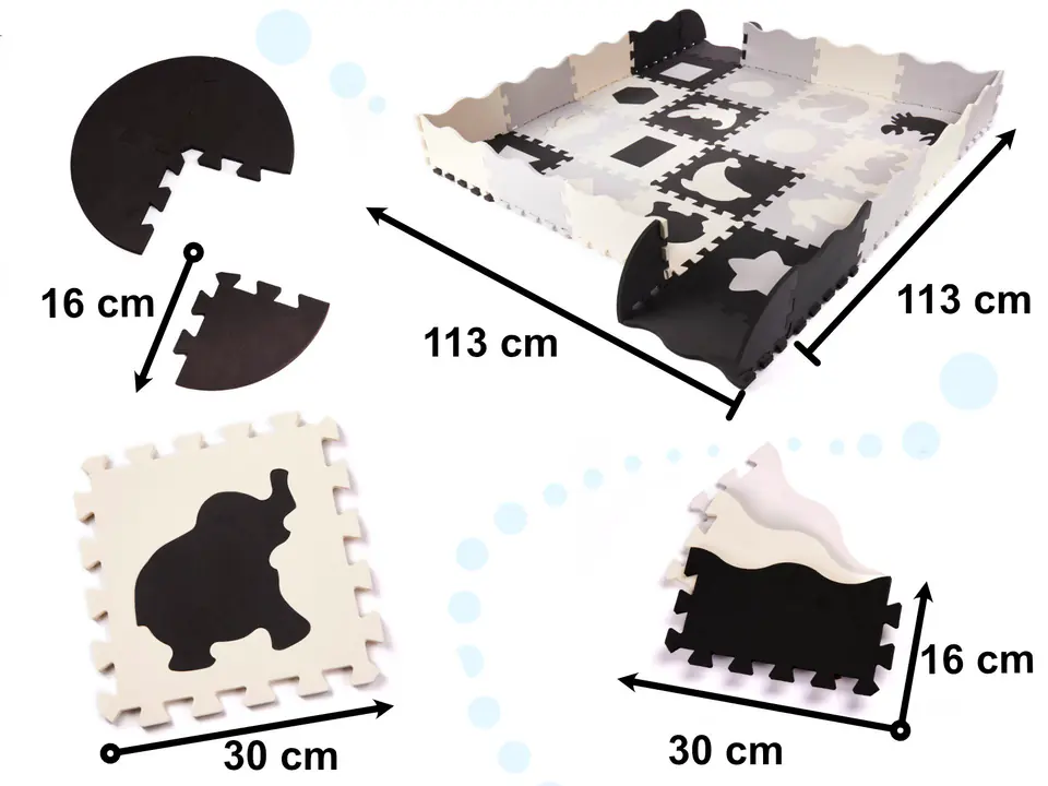 Foam puzzle mat/playpen for children 36el. black-gray-ecru