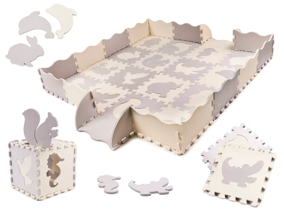 Foam puzzle mat / playpen for children 36el. grey-ecru