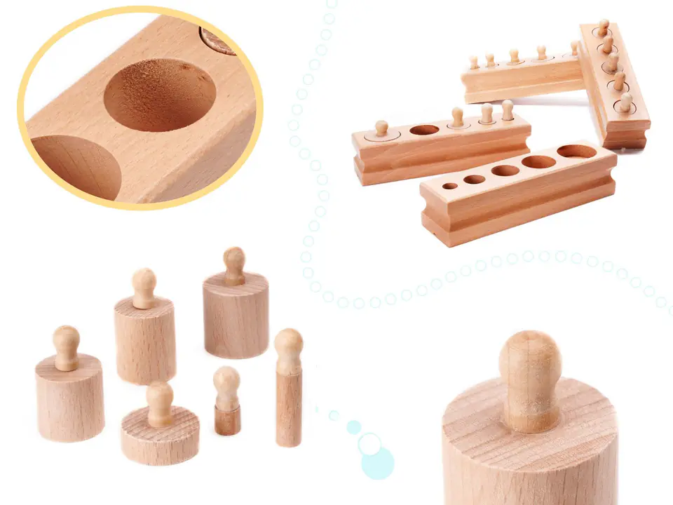 Weights, wooden cylinders, montessori sorter