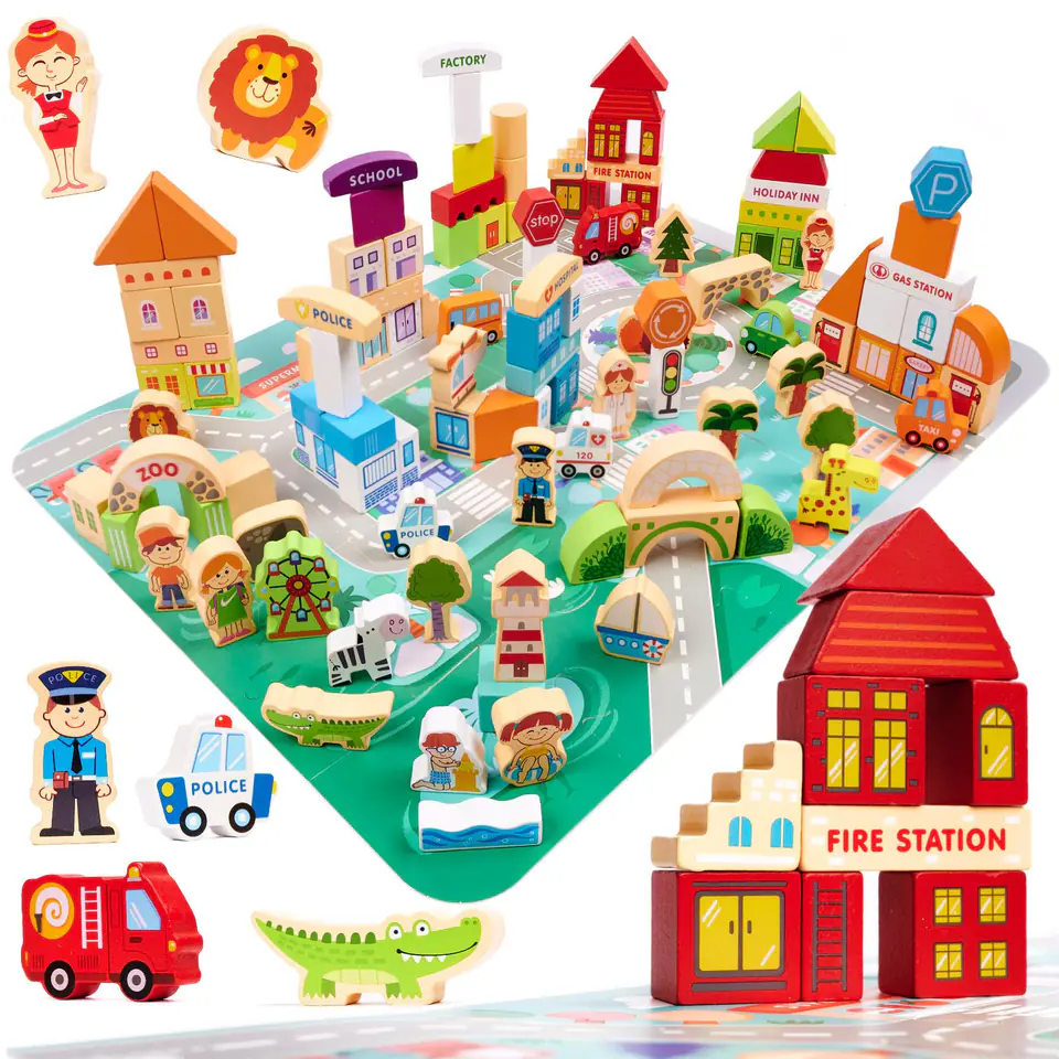 Wooden blocks educational city puzzle 120el.