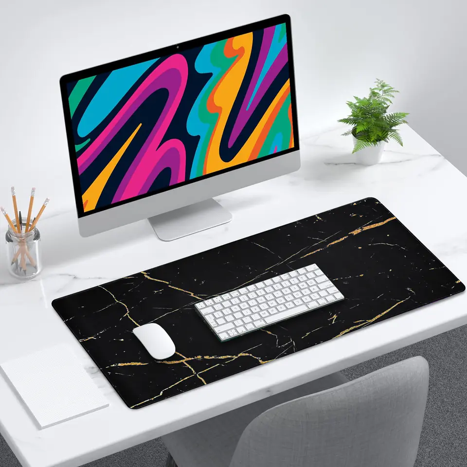 Podkładka na biurko pod myszkę mysz klawiaturę Mata ochronna antypoślizgowa gamingowa XXL 90x40 Alogy Marmur czarna