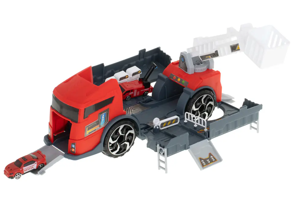 Transporter truck TIR 2in1 parking tow truck + 3 cars red