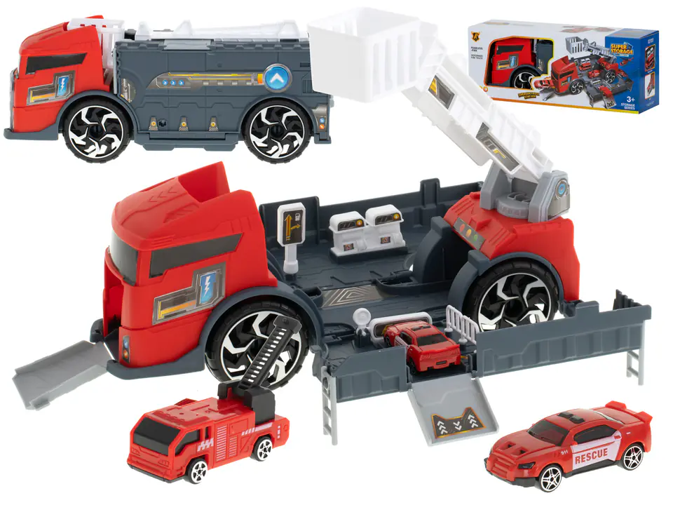 Transporter truck TIR 2in1 parking tow truck + 3 cars red