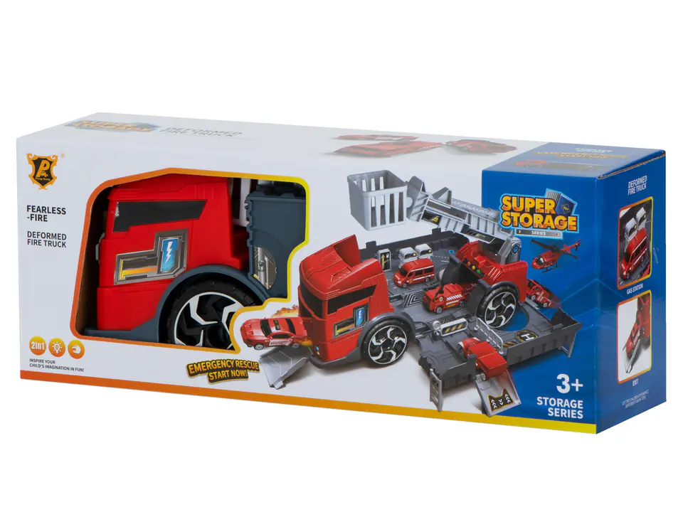 Transporter truck TIR 2in1 parking tow truck + 3 cars red