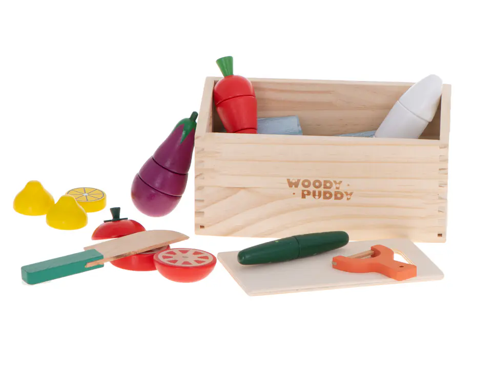 Wooden vegetables for cutting for magnet in the box + accessories