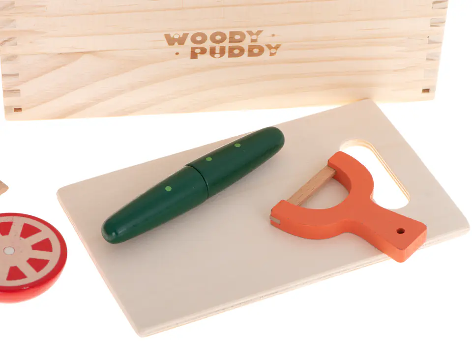 Wooden vegetables for cutting for magnet in the box + accessories