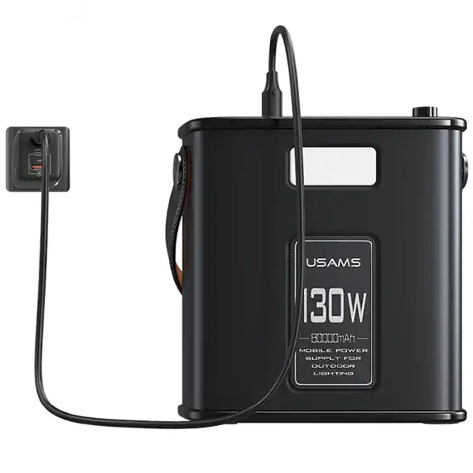 USAMS Powerbank 80000mAh 130W 2C+3A QC3.0+PD Fast Charge czarny/black STXLOGTC01 (US-CD196) + kabel USB-C-USB-C 100W 2m