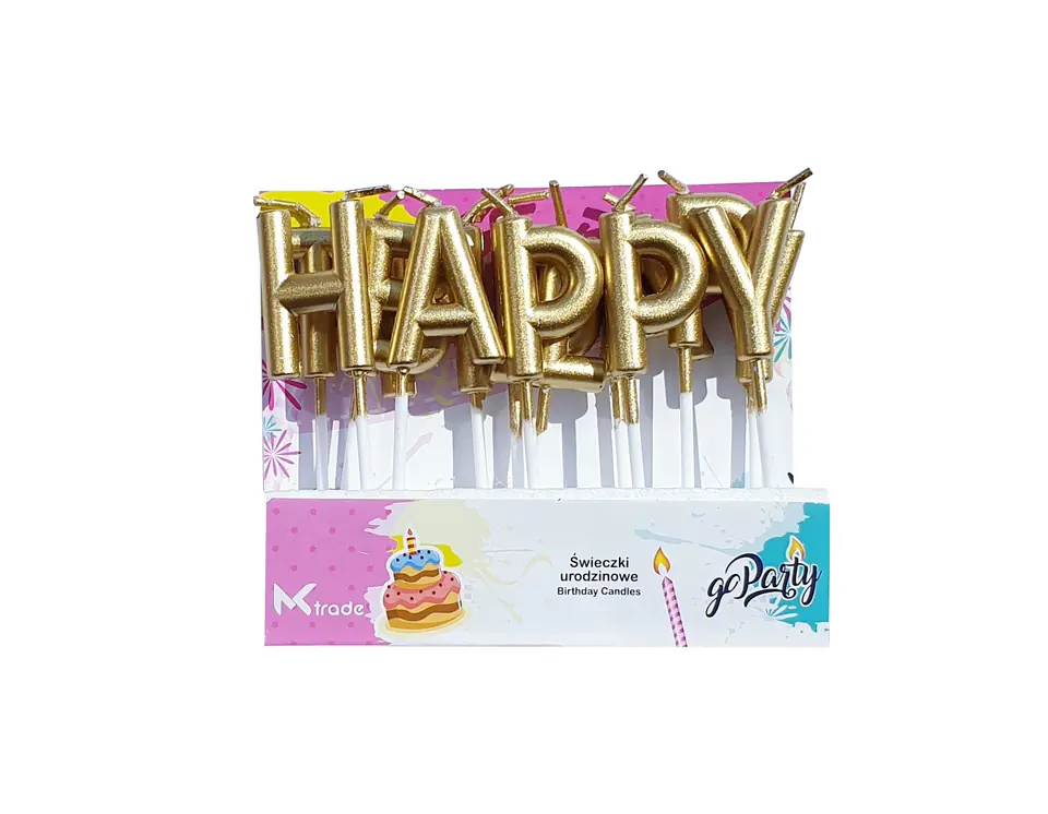 Happy Birthday candles metallic gold