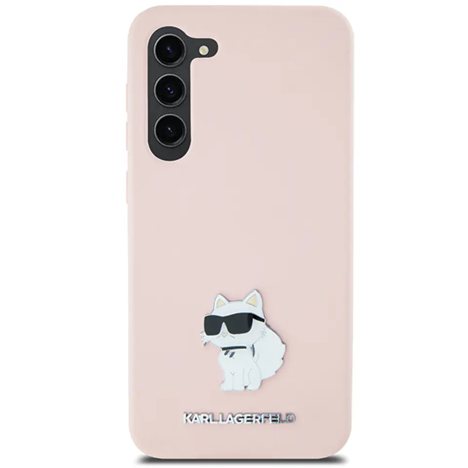 Oryginalne Etui SAMSUNG GALAXY S23 Karl Lagerfeld Silicone Choupette Metal Pin (KLHCS23SSMHCNPP) różowe