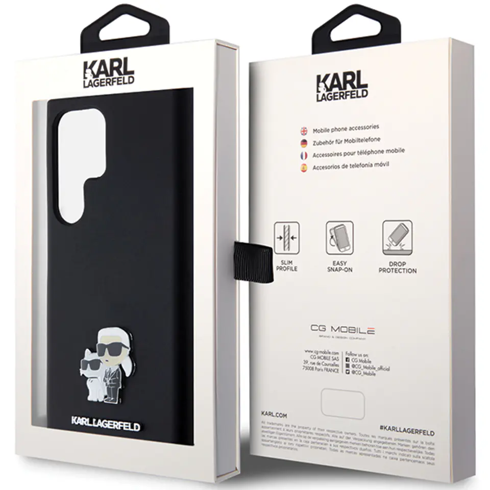 Karl Lagerfeld KLHCS23LSMHKCNPK S23 Ultra S918 hardcase czarny/black Silicone Karl&Choupette Metal Pin