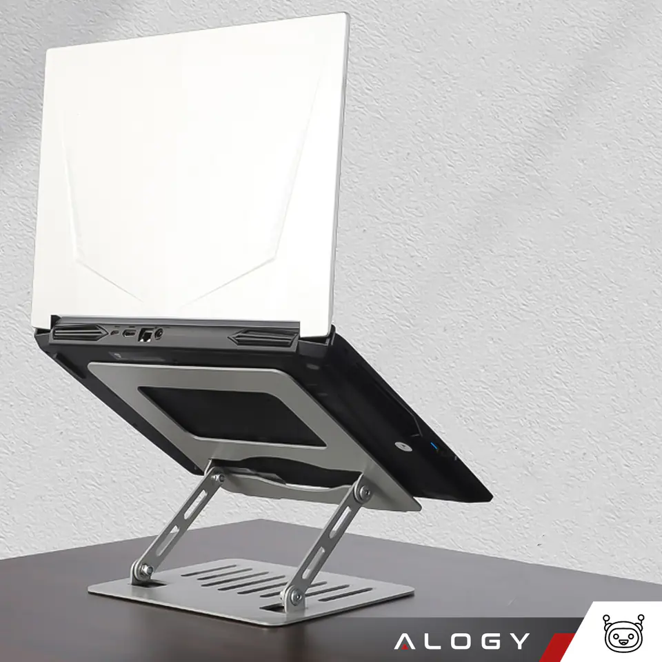 Uchwyt na laptop Macbook tablet 17" stojak podstawka składany regulowany aluminiowy na biurko 25 x 21.5cm Alogy Srebrny