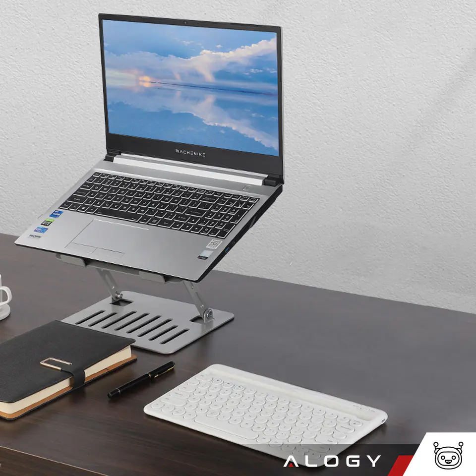 Uchwyt na laptop Macbook tablet 17" stojak podstawka składany regulowany aluminiowy na biurko 25 x 21.5cm Alogy Srebrny
