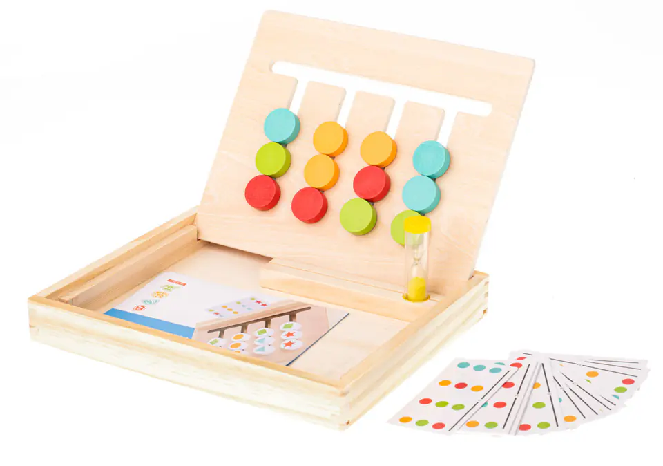 Educational wooden toy match the colors of the boxes