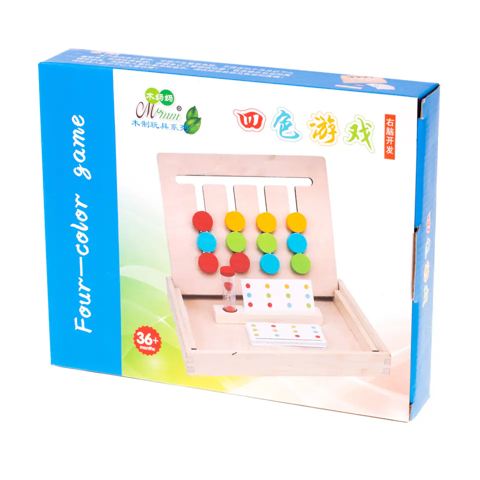 Educational wooden toy match the colors of the boxes