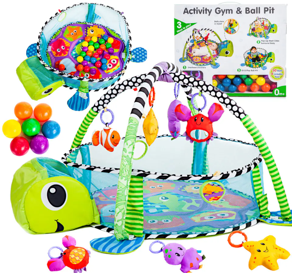 Educational Mat 3in1 Turtle Playpen Large 0+ 30 balls