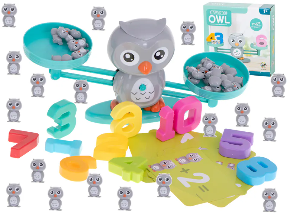 Weighing pan educational learning to count large owl