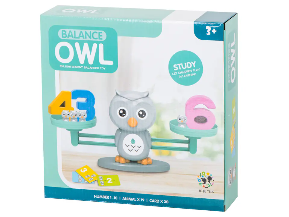 Weighing pan educational learning to count large owl