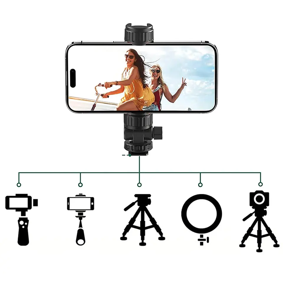 Uchwyt adapter do telefonu na statyw aparat kamerę gwint 1/4 uniwersalny obrotowy selfie Czarny