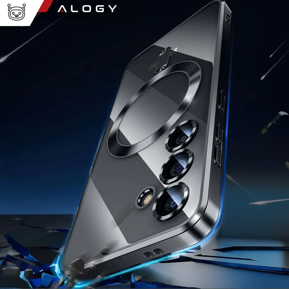 Etui do Samsung Galaxy S24 Mag Safe Glamour Case Ring obudowa ochrona aparatów Alogy Czarne przezroczyste
