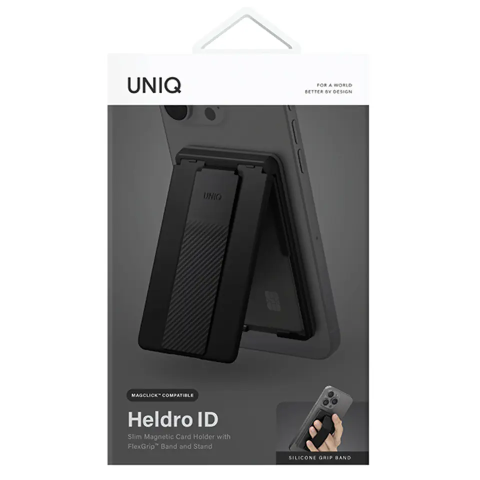 UNIQ Heldro ID magnetyczny portfel z podpórką i opaską czarny/midnight black