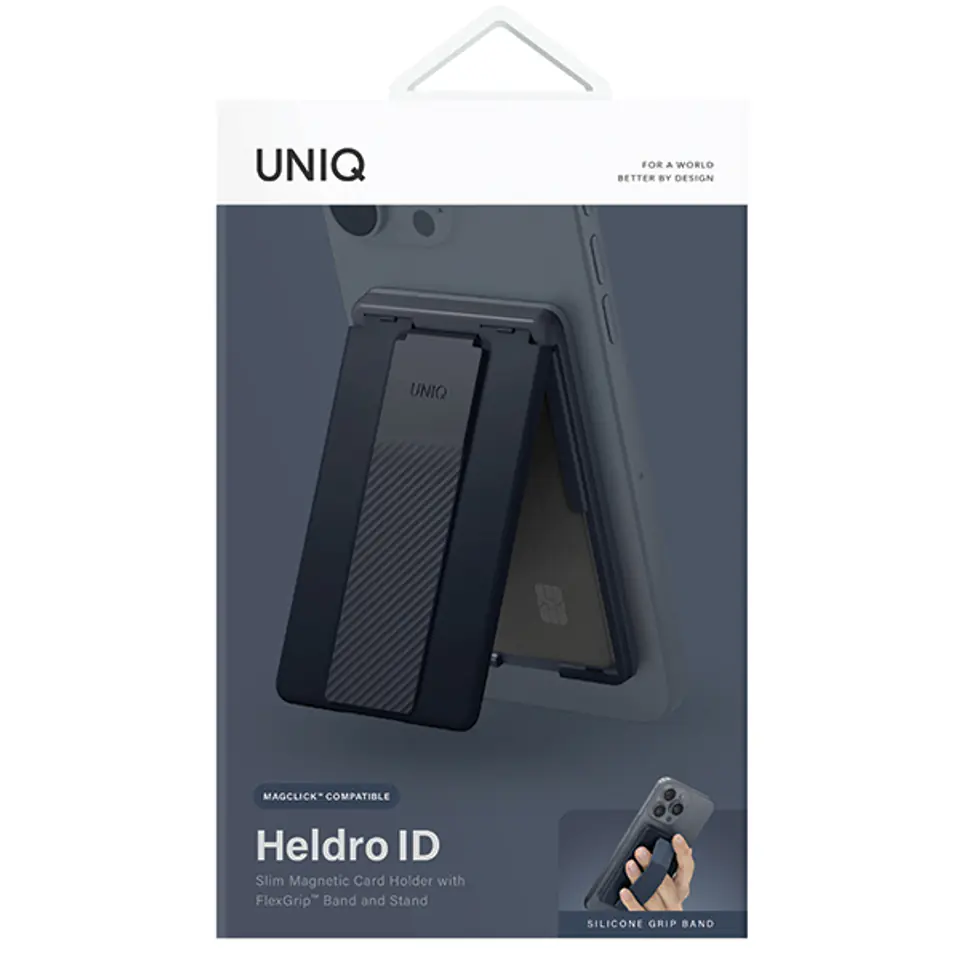 UNIQ Heldro ID magnetyczny portfel z podpórką i opaską granatowy/navy (storm blue)
