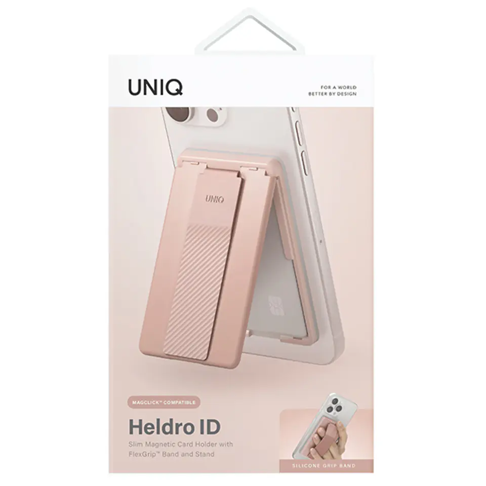 UNIQ Heldro ID magnetyczny portfel z podpórką i opaską różowy/blush pink