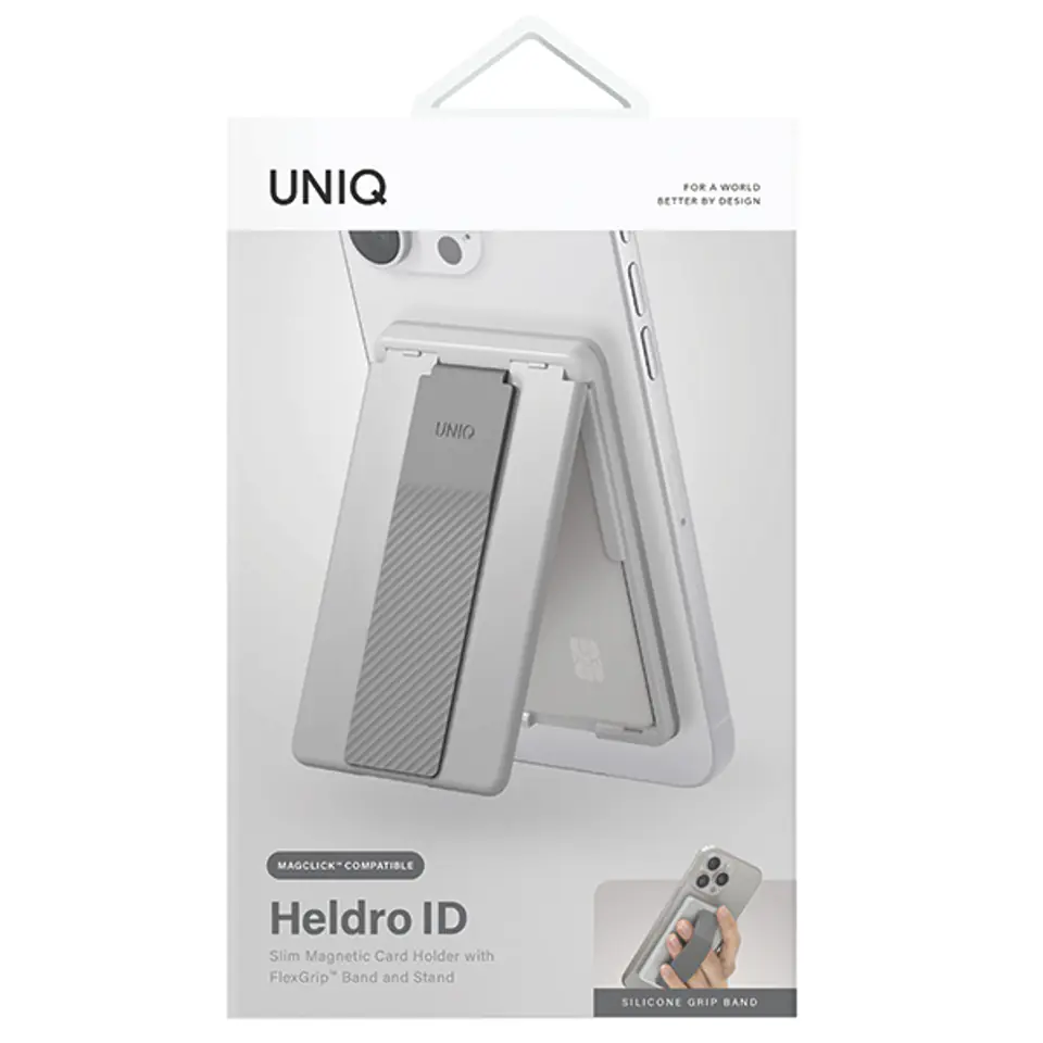 UNIQ Heldro ID magnetyczny portfel z podpórką i opaską szary/chalk grey