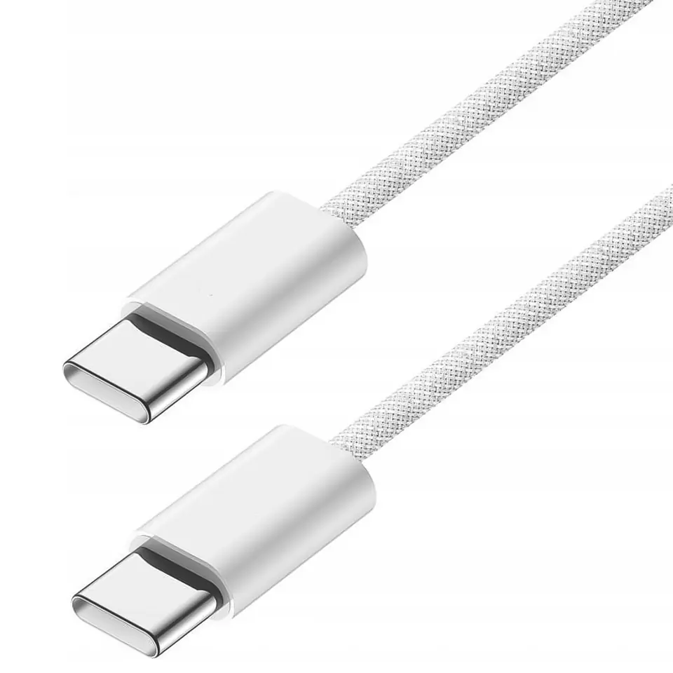 Kabel USB-C typ C mocny szybki 60W PD 1M do iPhone 15 Alogy nylonowy przewód Biały