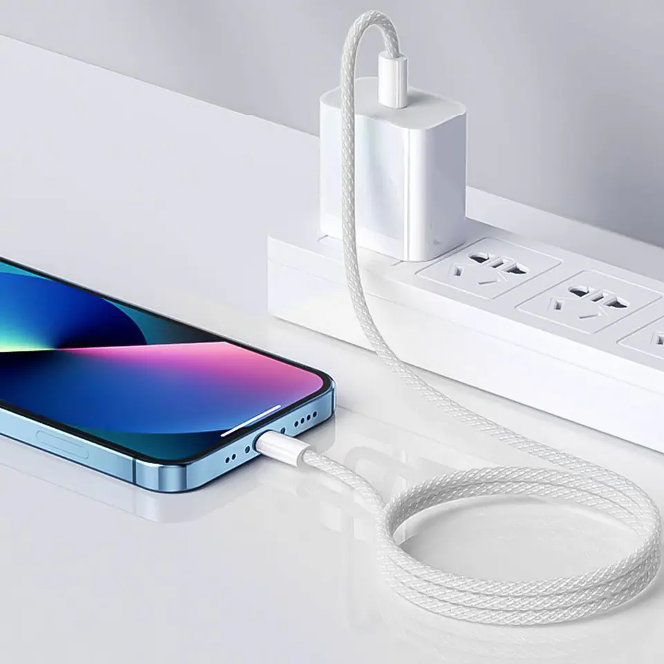 Kabel USB-C typ C mocny szybki 60W PD 1M do iPhone 15 Alogy nylonowy przewód Biały