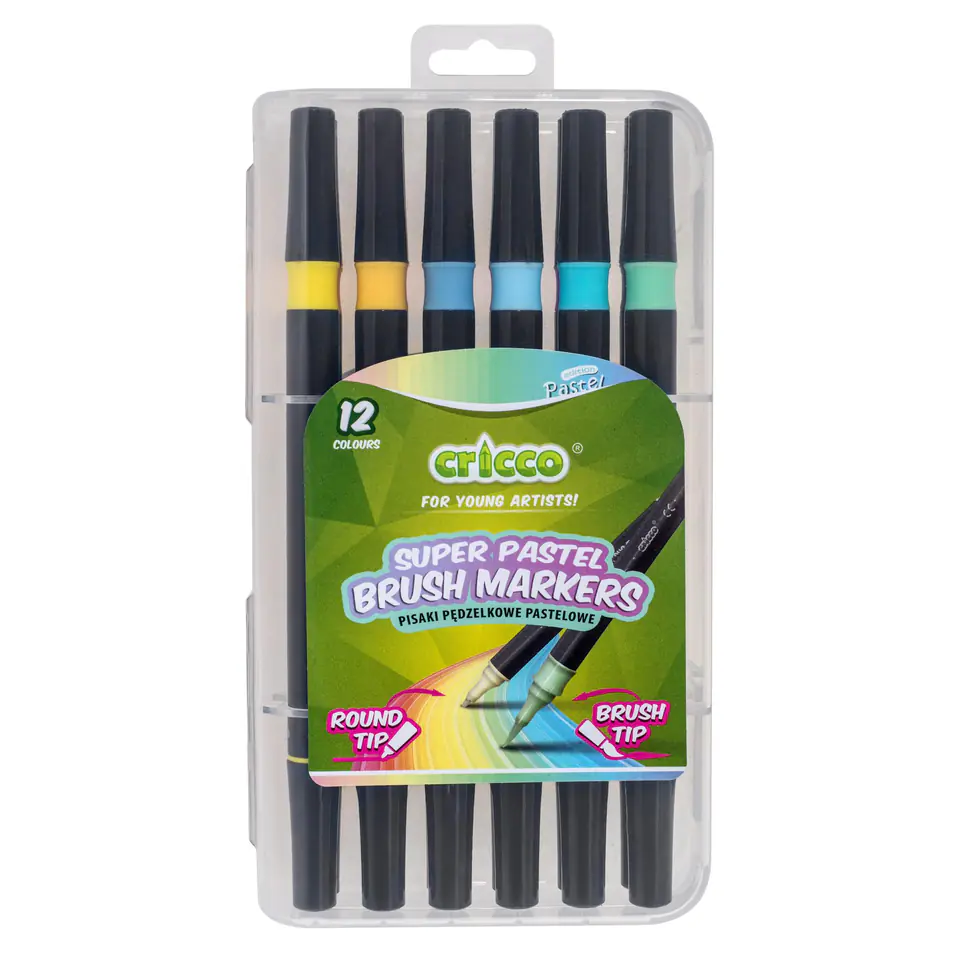 Pisaki pastelowe pędzelkowe dwustronne 12 kolorów CRICCO CR385K12P