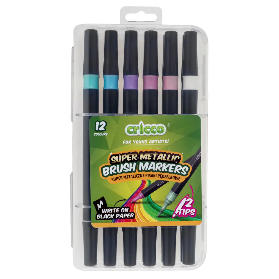 Pisaki metaliczne pędzelkowe dwustronne 12 kolorów CRICCO CR385K12