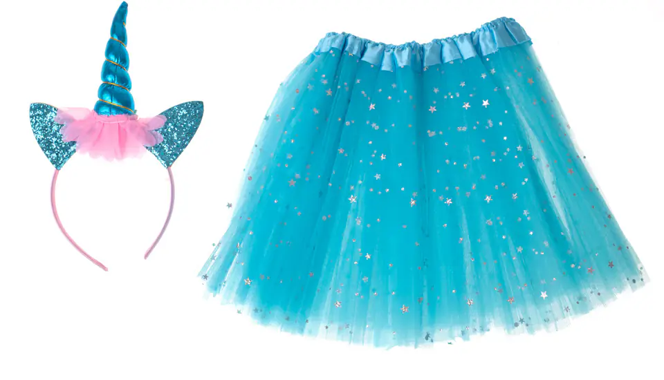 Costume carnival costume Unicorn headband + skirt blue 3-6yr