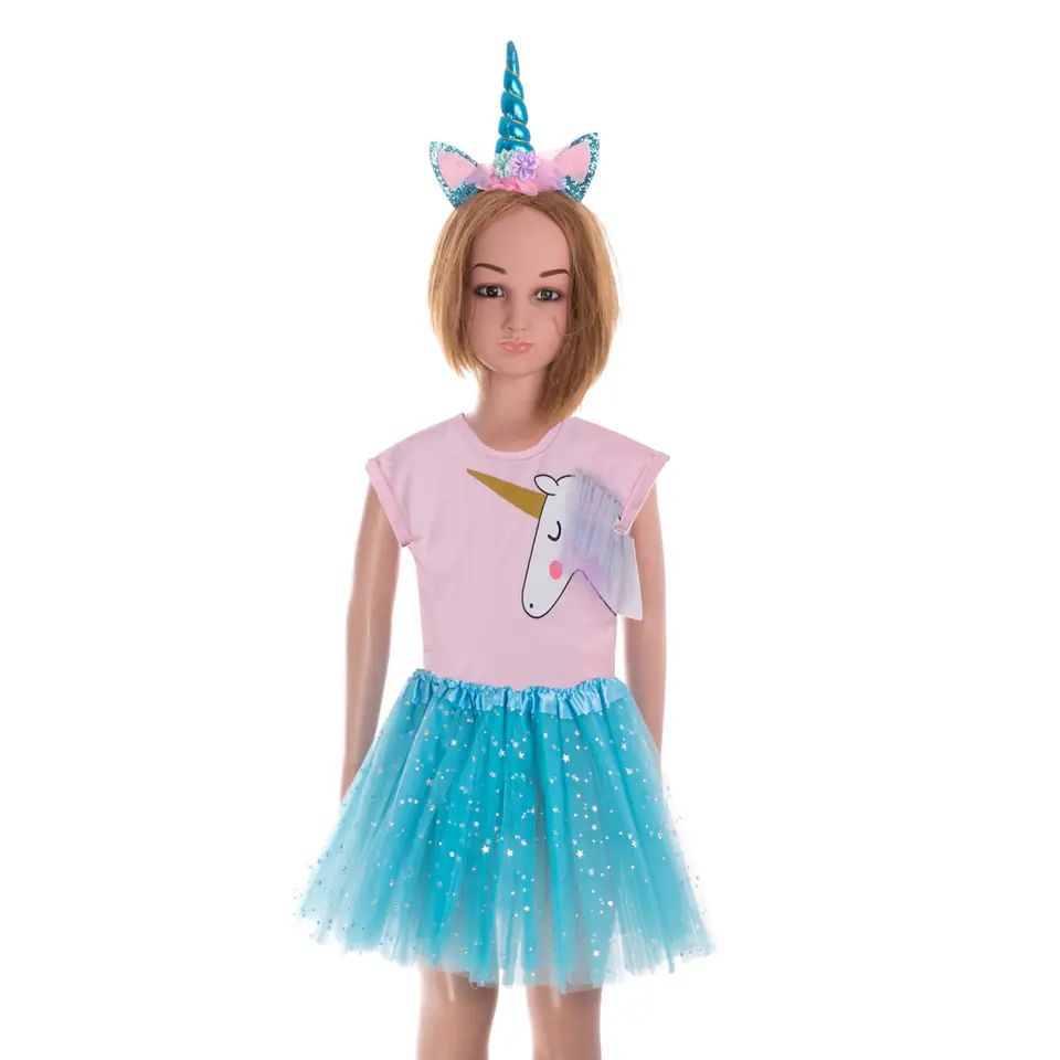 Costume carnival costume Unicorn headband + skirt blue 3-6yr