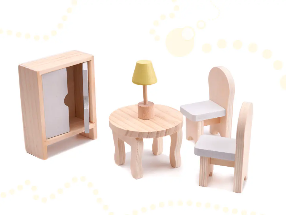 Dollhouse wooden + furniture 70cm gray