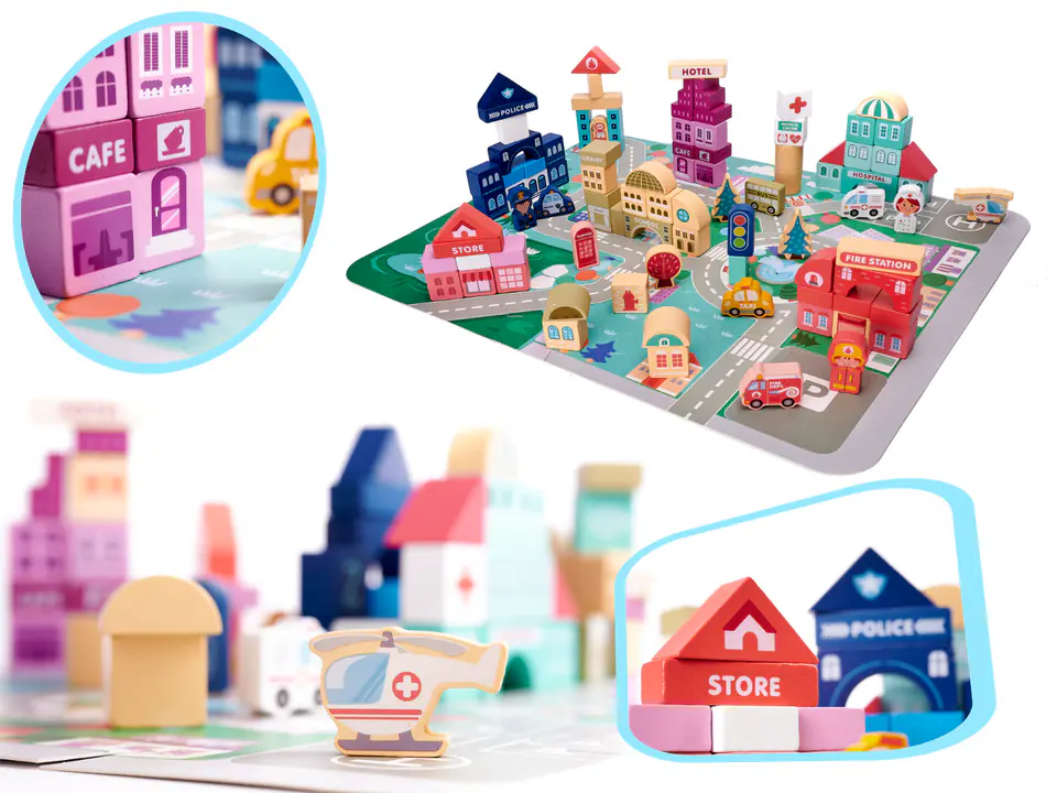 Wooden blocks educational city puzzle 100el.