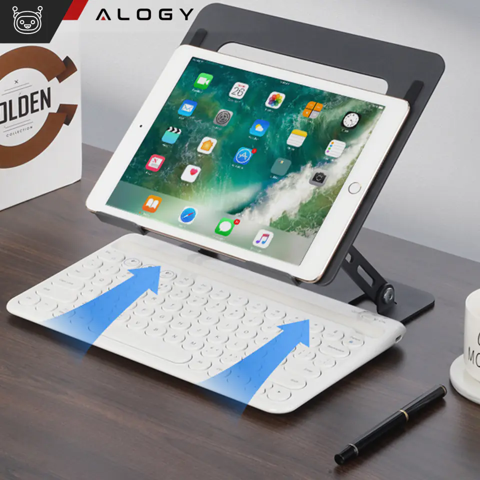 Uchwyt na laptop Macbook tablet 17" stojak podstawka składany regulowany aluminiowy na biurko 25 x 21.5cm Alogy Grafitowy