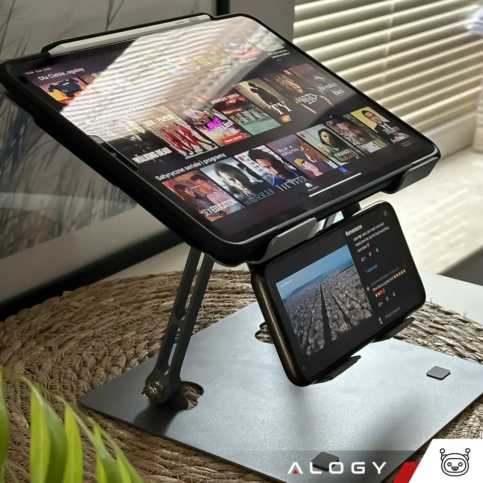 Uchwyt na laptop 17" Macbook tablet telefon stojak 2w1 podstawka składany regulowany aluminiowy na biurko Alogy Grafitowy